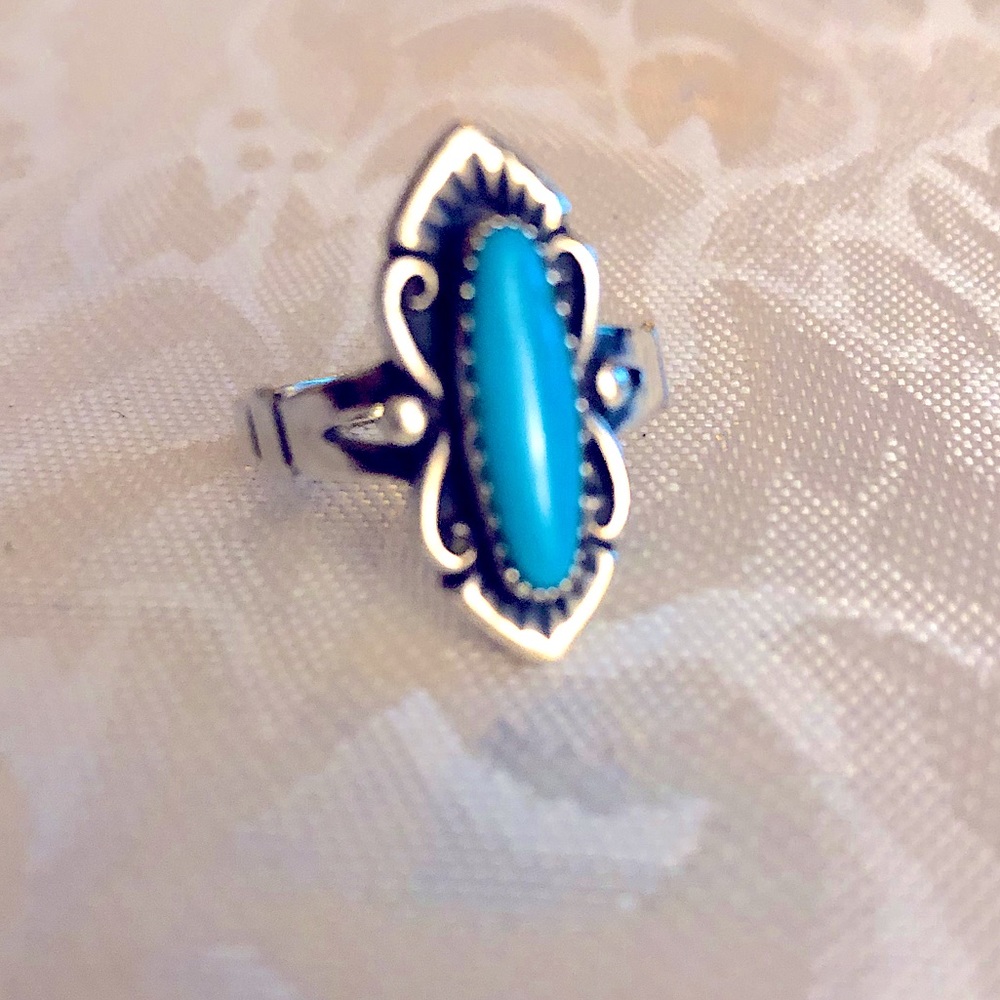 Genuine turquoise and silver ring